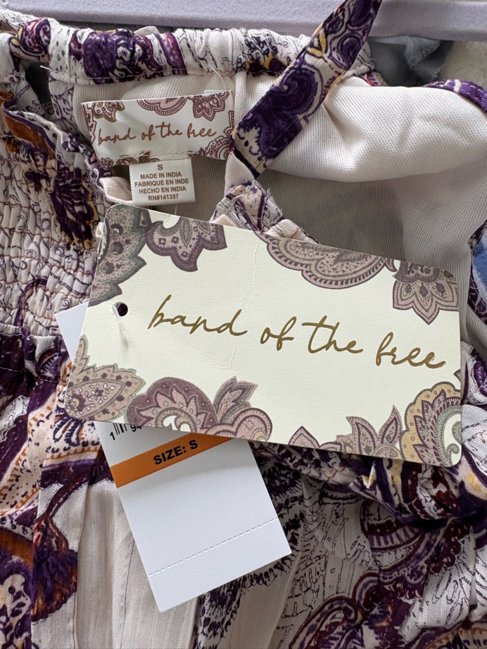 Cream Paisley Maxi Dress with Purple & Gold Accents - Picture 5 of 6